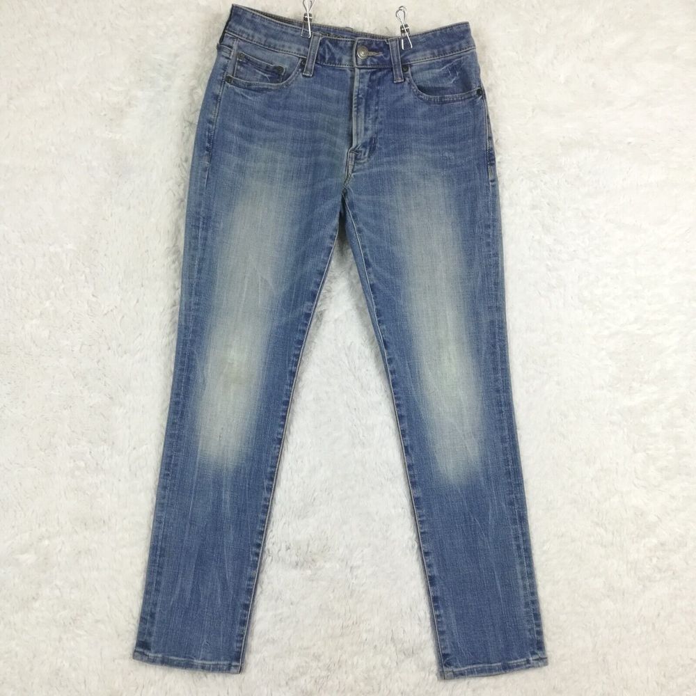 American Eagle Mens Jeans Slim Straight Denim Blue Whiskering Stone Wash 29x30